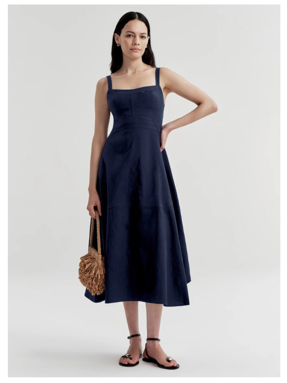 A.L.C. Harlow Dress Navy Linen Midi Sz 8
